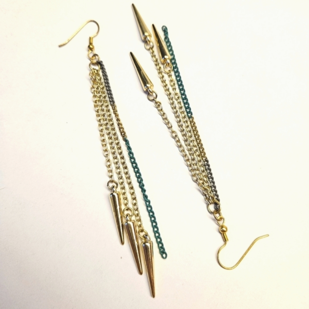 Extra Long Handmade Gold and Turquoise Chain Earrings